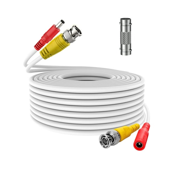 FITE ON 150FT White BNC Video Cable for CCTV, DVR, Surveillance System, with PVC-45P Molding Lower Resistivity Gold-Plated for CCTV Security Camera, Transmitting Video Signals