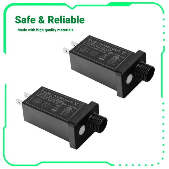FITE ON 2 PCS 30V 0.2A LED Transformer Replacement LED Controller Power Supply Adapter with 8 Modes Compatible with 30V Plug LED String Light, Christmas Light (30V 6W), Black