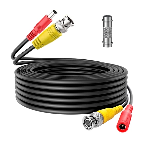 FITE ON 25FT Black Wire Cord for CCTV dvr System, Strong Conductivity Simple Installation Plug and Play Cable