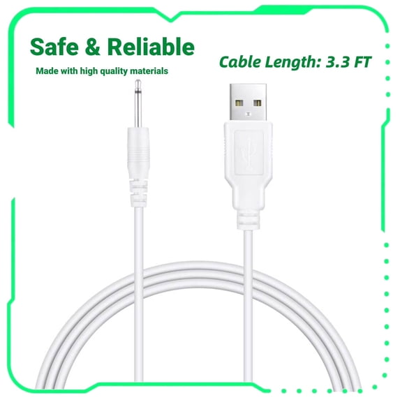 FITE ON 3ft White USB DC Power Adapter Charger Cable Lead Compatible with Curve Wand vibrator