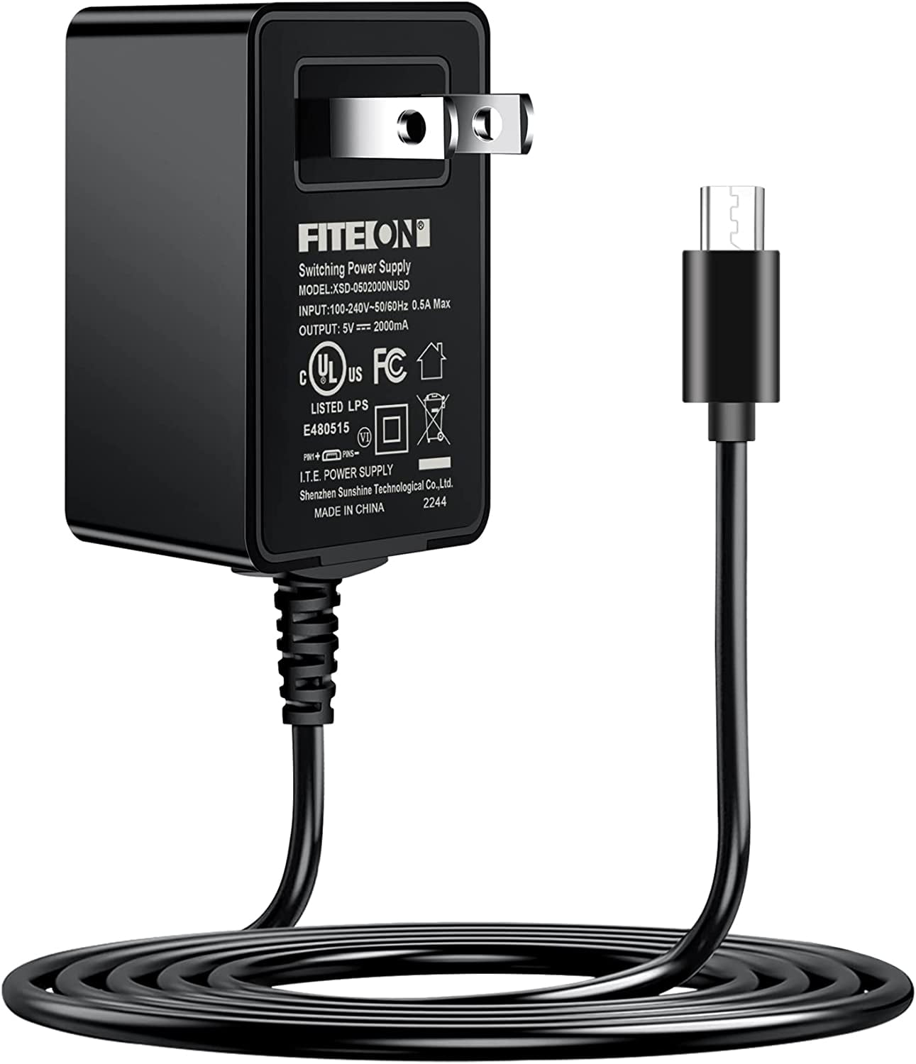 FITE ON UL Listed 5V Micro USB Adapter Charger Replacement for