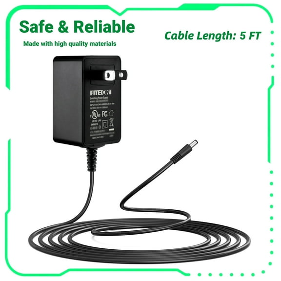 FITE ON [UL Listed] 12V 3A Power Supply Charger (Input AC 100V-240V, Output DC 12 Volt 3 Amp 36 Watt) Adapter Switching Transformer Converter DC 5.5mm x 2.1mm / 5.5mm x 2.5mm Universal