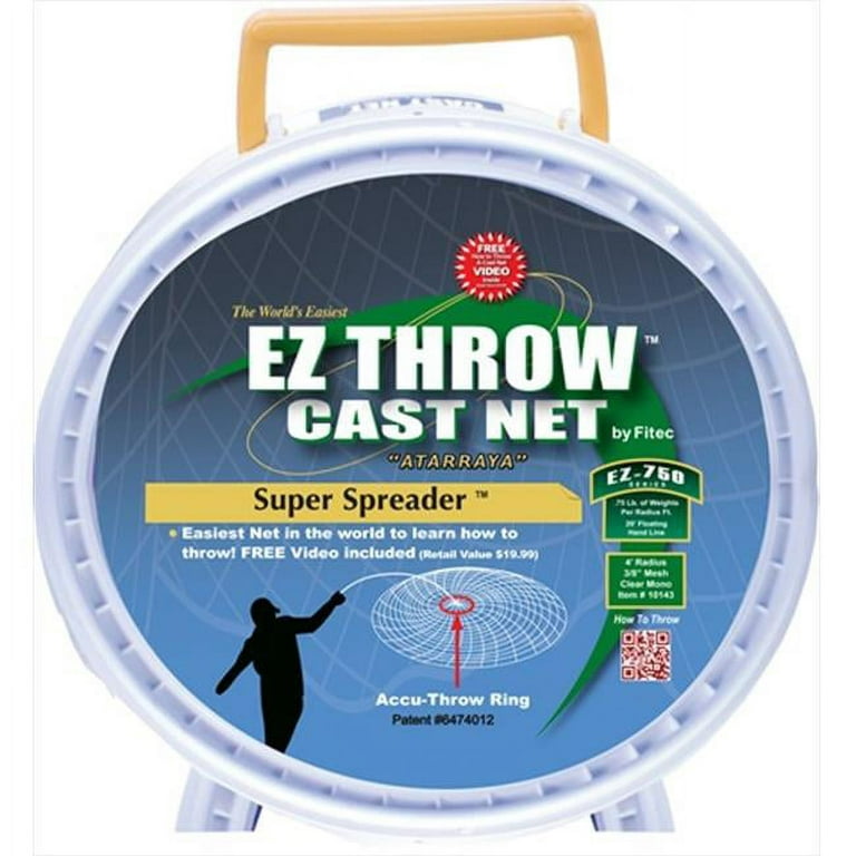 FITEC 10143 EZ750 EZ Throw Super Spreader Cast Net 4'x3/8 Mesh Clear 3/4  lb 