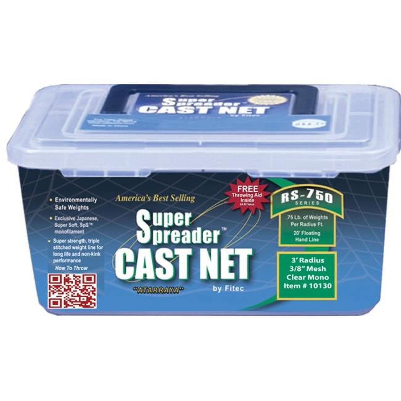 FITEC 10150 RS750 Super Spreader Cast Net 5'x3/8 Mesh Clear 3/4