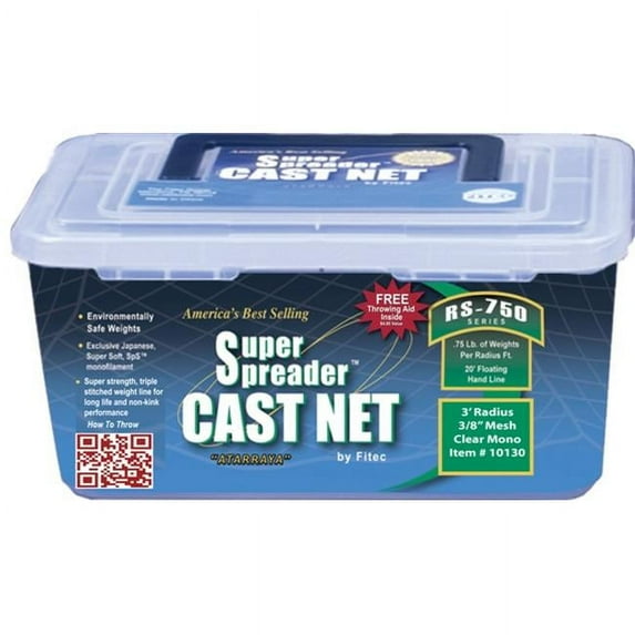 FITEC 12180 RS750 Super Spreader Cast Net 8'x1/2" Mesh Clear 3/4 lb wt