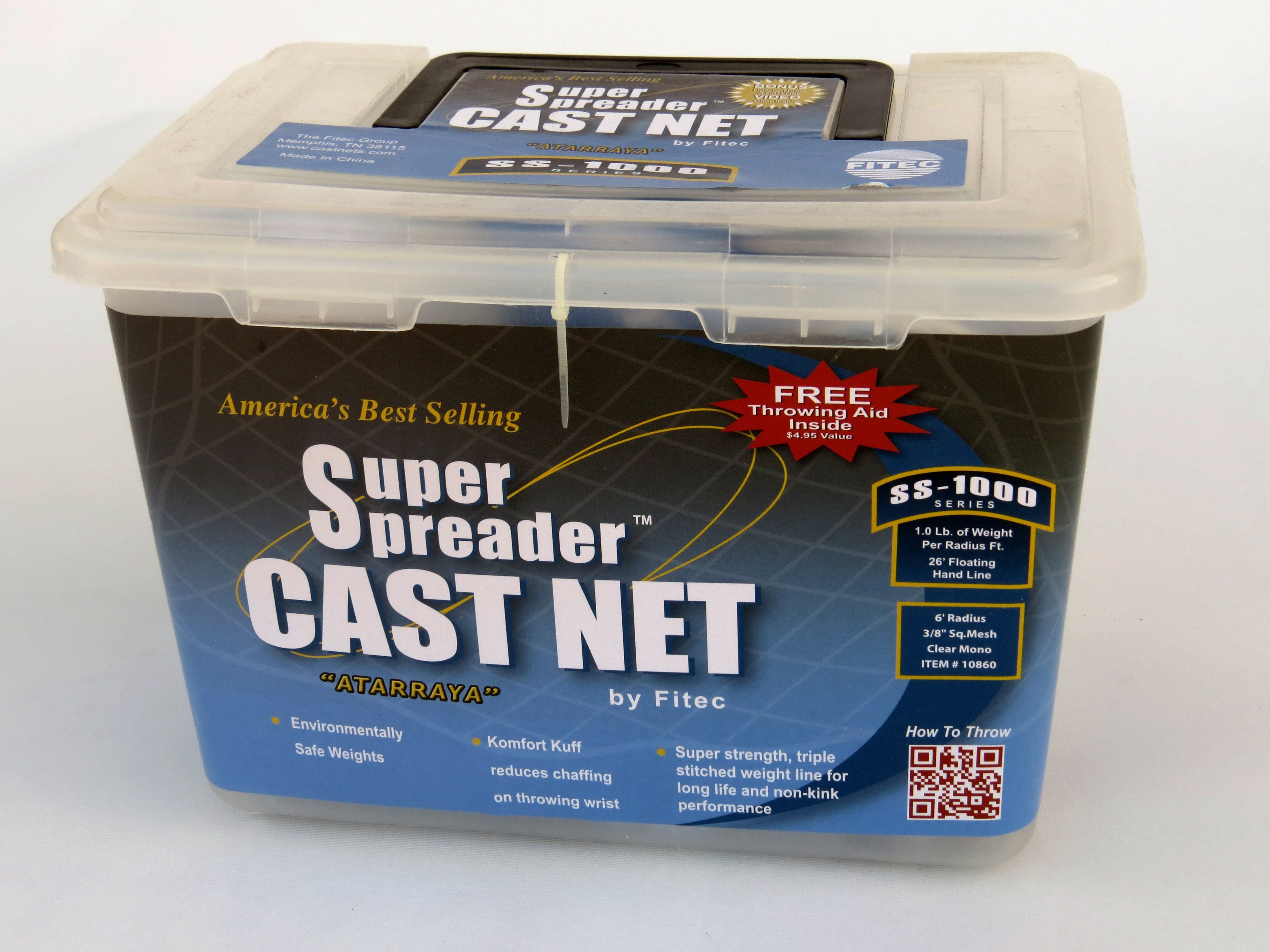 Fitec EZ1000 EZ Throw Super Spreader Cast Net, 5' x 3/8, Clear, 1 lb wt