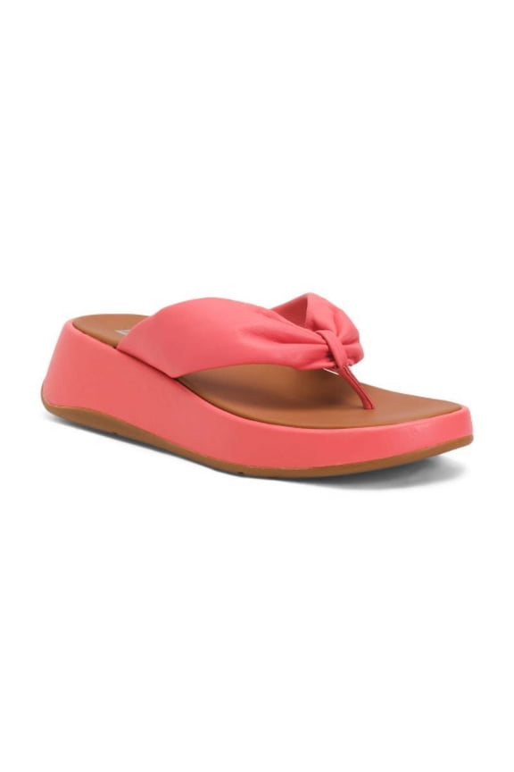 Leather F Mode Twist Rosy Coral Flatform Toe Post Sandals 8M