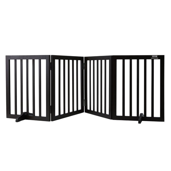 FITHOOD Free Standing Dog Gate, 24" H x 80.3" W Freestanding Pet Gate, 4 Panels Foldable Dog Gate for Wide and Narrow Passageways, Expandable Dog Barrier with Silent Foot Support for Indoor, Brown