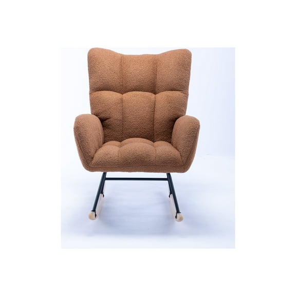 FITHOOD Rocking Chair, Soft Teddy Velvet Fabric Rocking Chair for Nursery, Comfy Wingback Glider Rocker with Safe Solid Wood Base for Living Room Bedroom Balcony