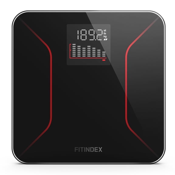 FITINDEX Bathroom Scale for Body Weight, Highly Accurate Digital Weighing Scale with Large LCD Display, Transparent and Slim Tempered Glass, 400 lbs,7-Day Weight Trend
