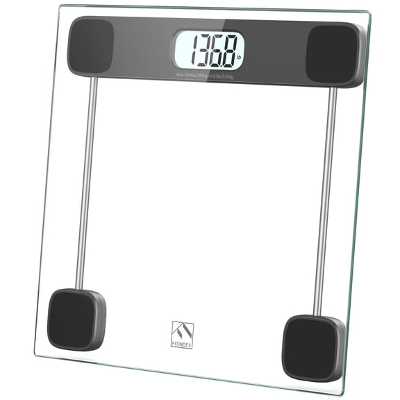 FITINDEX Scale for Body Weight, Highly Accurate Digital Weight Scale with LCD Display, Anti-Slip, Glass, 400 lb