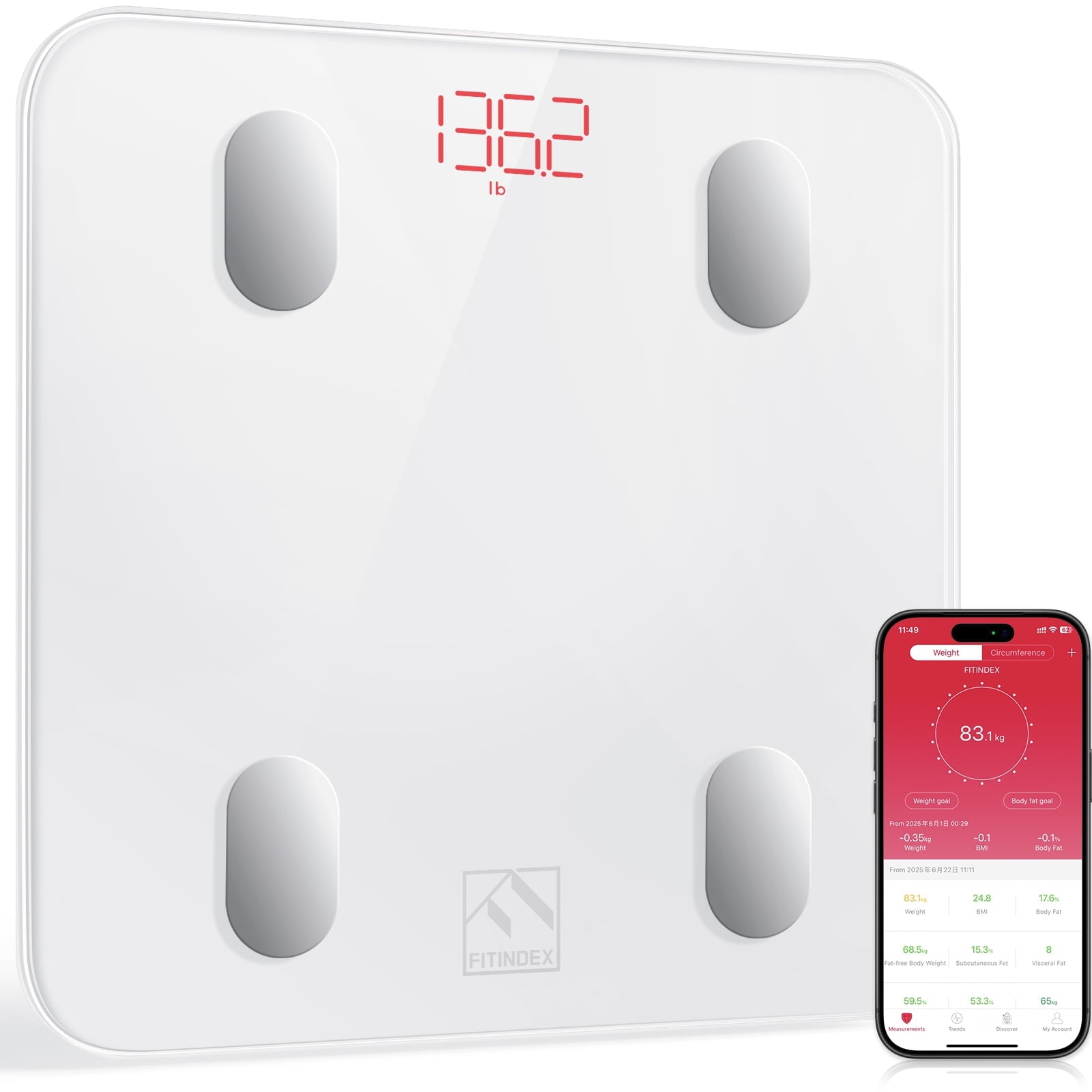 Walmart daily deals:  FITINDEX Bluetooth Body Fat Scale, Smart Digital Weight Scale, FSA HSA Eligible, Body Composition Monitor Health Analyzer with Smartphone App