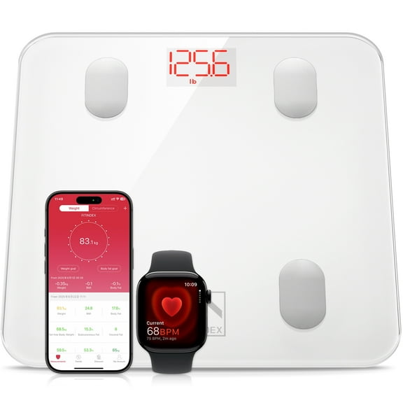 FITINDEX Bluetooth Body Fat Scale, Smart Digital Weight Scale, FSA HSA Eligible, Body Composition Monitor Health Analyzer with Smartphone App