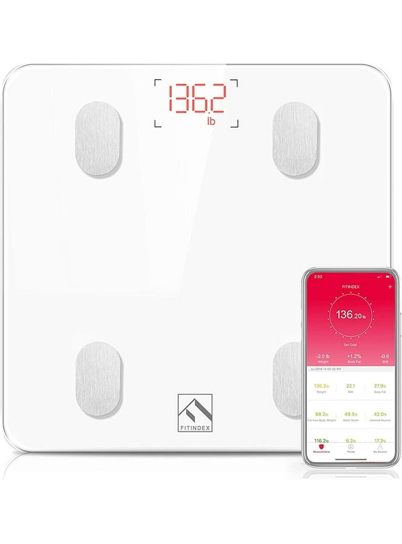 FITINDEX Bluetooth Body Fat Scale, Smart Digital Weight Scale, Body Composition Monitor Health Analyzer with Smartphone App