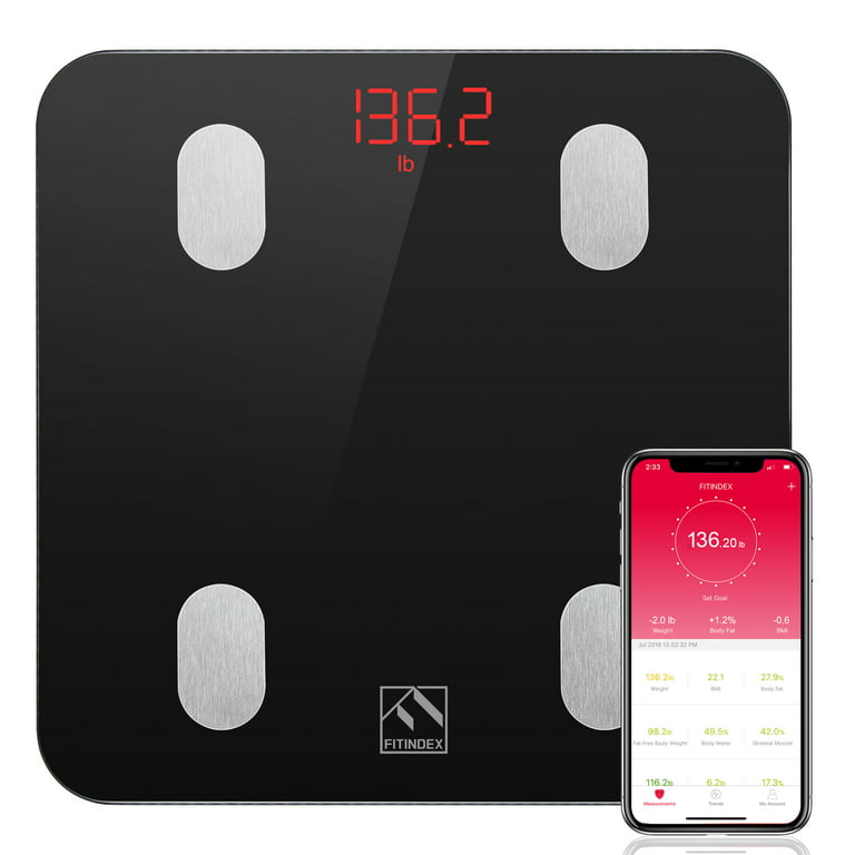 FITINDEX Smart Body Fat Scale and Tape Measure, Digital Bathroom Scale for  Body Weight and Fat & Measuring Tape for Body with APP, Bluetooth BMI