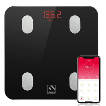 FITINDEX Bluetooth Body Fat Scale, Smart Wireless Digital Weight Scale, Body Composition Monitor Health Analyzer with Smartphone App for Body Weight, Fat, Water, BMI, BMR, Muscle Mass