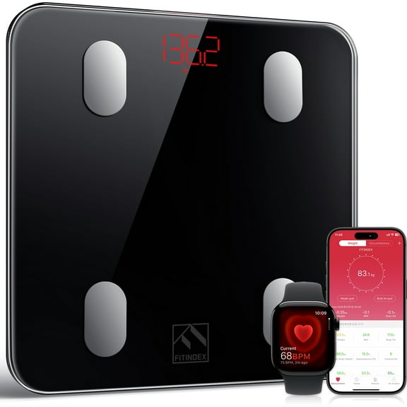 FITINDEX Bluetooth Body Fat Scale, Smart Digital Weight Scale, FSA HSA Eligible, Body Composition Monitor Health Analyzer with Smartphone App - Black