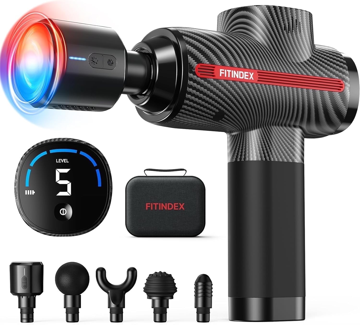 FITINDEX Massage Guns with Heat and Cold, Deep Tissue Back Massager Gun for Muscles, Body Neck Massagers for Muscle Pain Relief, Fast Charging, Quiet Portable Fathers Day Gift for Men