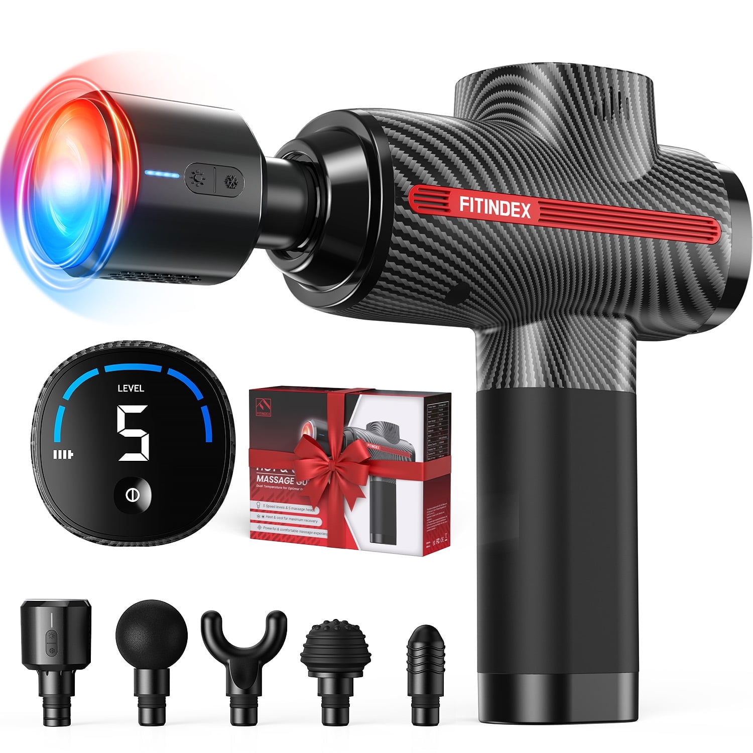 FITINDEX Massage Guns with Heat and Cold, Deep Tissue Back Massager Gun for Muscle, FSA HSA Eligible, Body Neck Massagers for Pain Relief, Christmas Gift for Men Portable