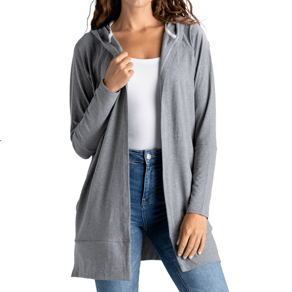 FITKICKS Everywear Lightweight Hooded Cardigan with Pockets, Gray Medium/Large (Women's)