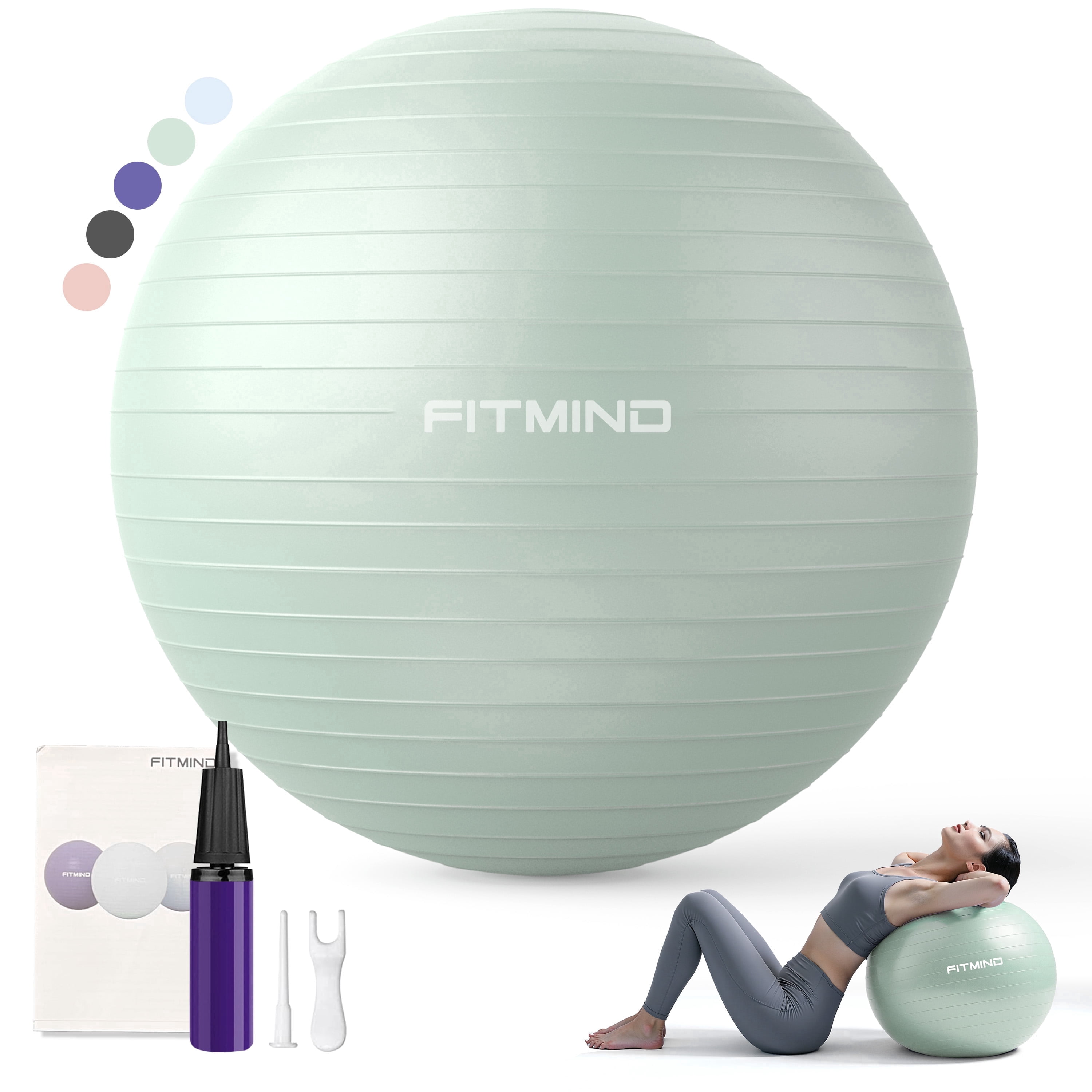 FITMIND Thick Exercise Ball 21.7" for Yoga and Pilates, 1100lb Load Bearing, Hand Pump, Anti-Burst, Green