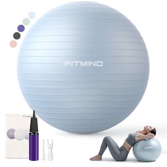 FITMIND Thick Exercise Ball 21.7" for Yoga and Pilates, 1100lb Load Bearing, Hand Pump, Anti-Burst, Blue