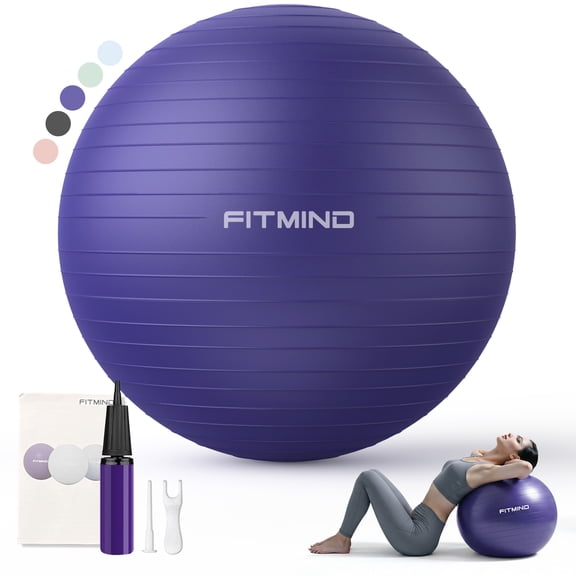 FITMIND Thick Exercise Ball 21.7" for Yoga and Pilates, 1100LB Load Bearing, Hand Pump, Anti-Burst, Purple