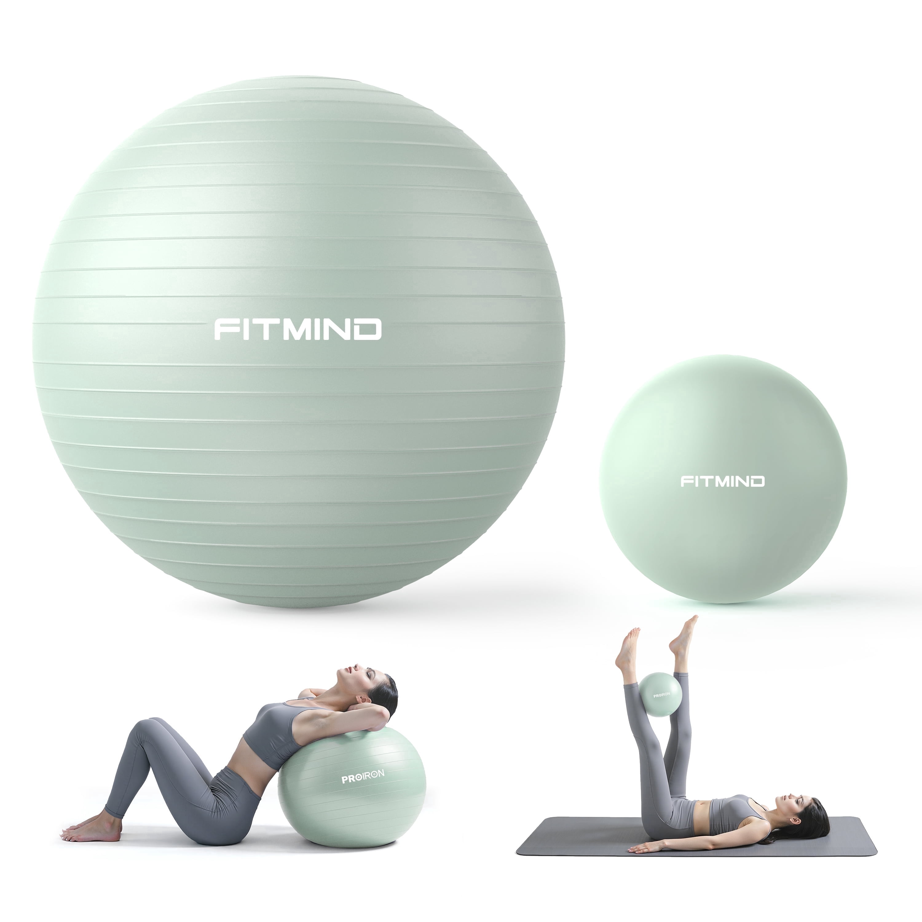 FITMIND Exercise Balls Set 22"& 10" for Yoga and Pilates, Anti-Burst, Parent-Baby Hours, Hand Pump, Green