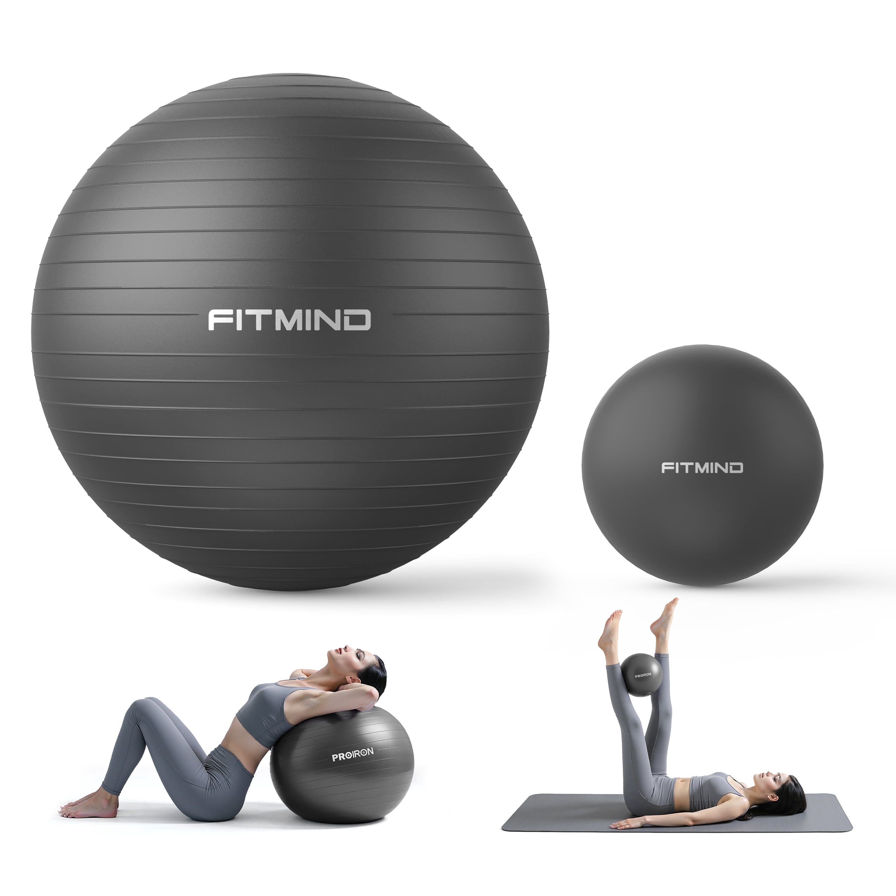 FITMIND Exercise Balls Set 26"& 10" for Yoga and Pilates, Anti-Burst, Parent-Baby Hours, Hand Pump, Black