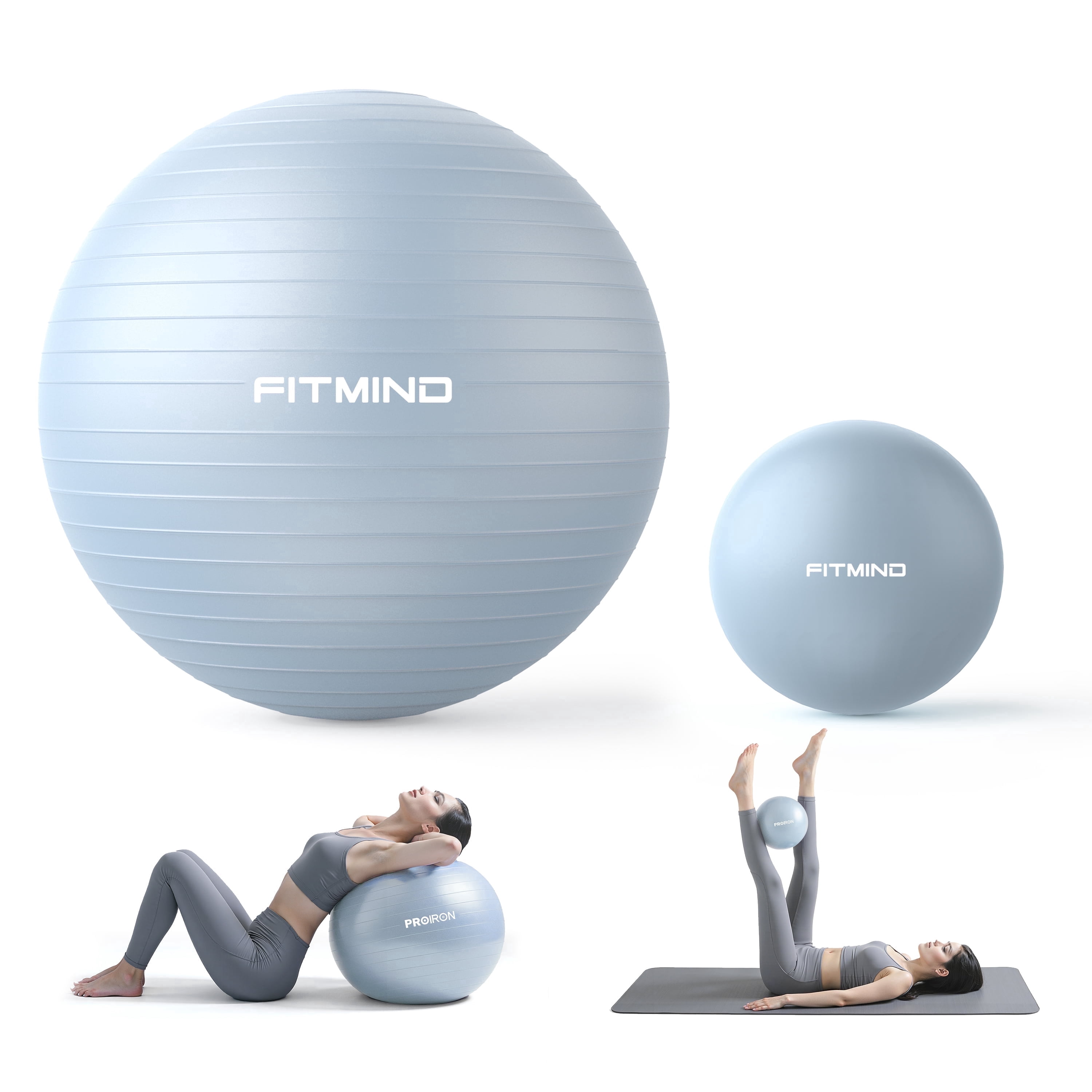 FITMIND Exercise Balls Set 30"& 10" for Yoga and Pilates, Anti-Burst, Parent-Baby Hours, Hand Pump, Blue