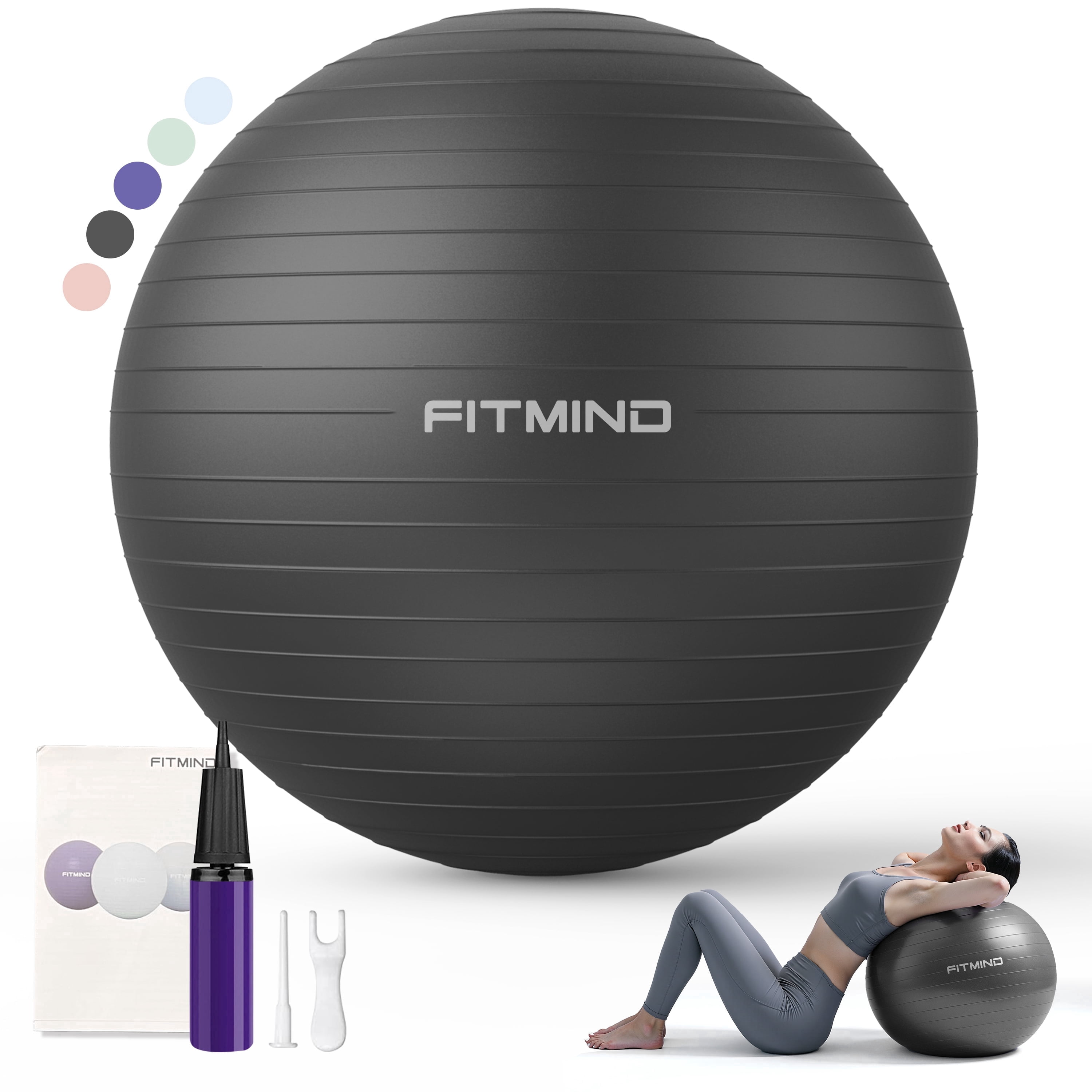 FITMIND Thick Exercise Ball 21.7" for Yoga and Pilates, 1100LB Load Bearing, Hand Pump, Anti-Burst, Black