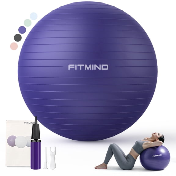 FITMIND Thick Exercise Ball 21.7" for Yoga and Pilates, 1100LB Load Bearing, Hand Pump, Anti-Burst, Purple