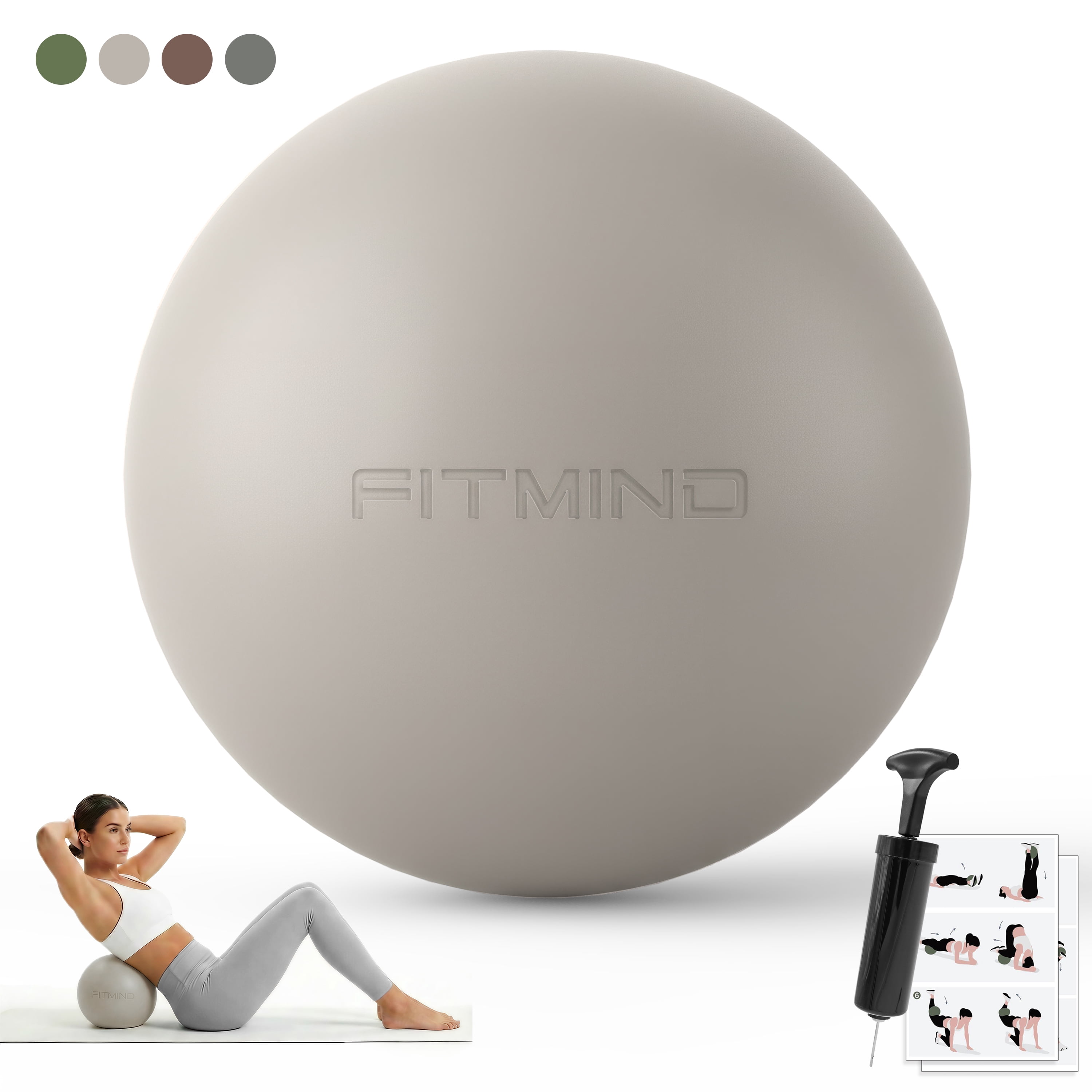 FITMIND Thickened Pilates Ball, 8in Core Ball for Physical Therapy, Ab Release and Core Workouts - Beige Gray