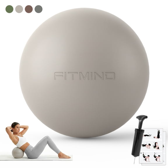 FITMIND Thickened Pilates Ball, 8in Core Ball for Physical Therapy, Ab Release and Core Workouts - Beige Gray