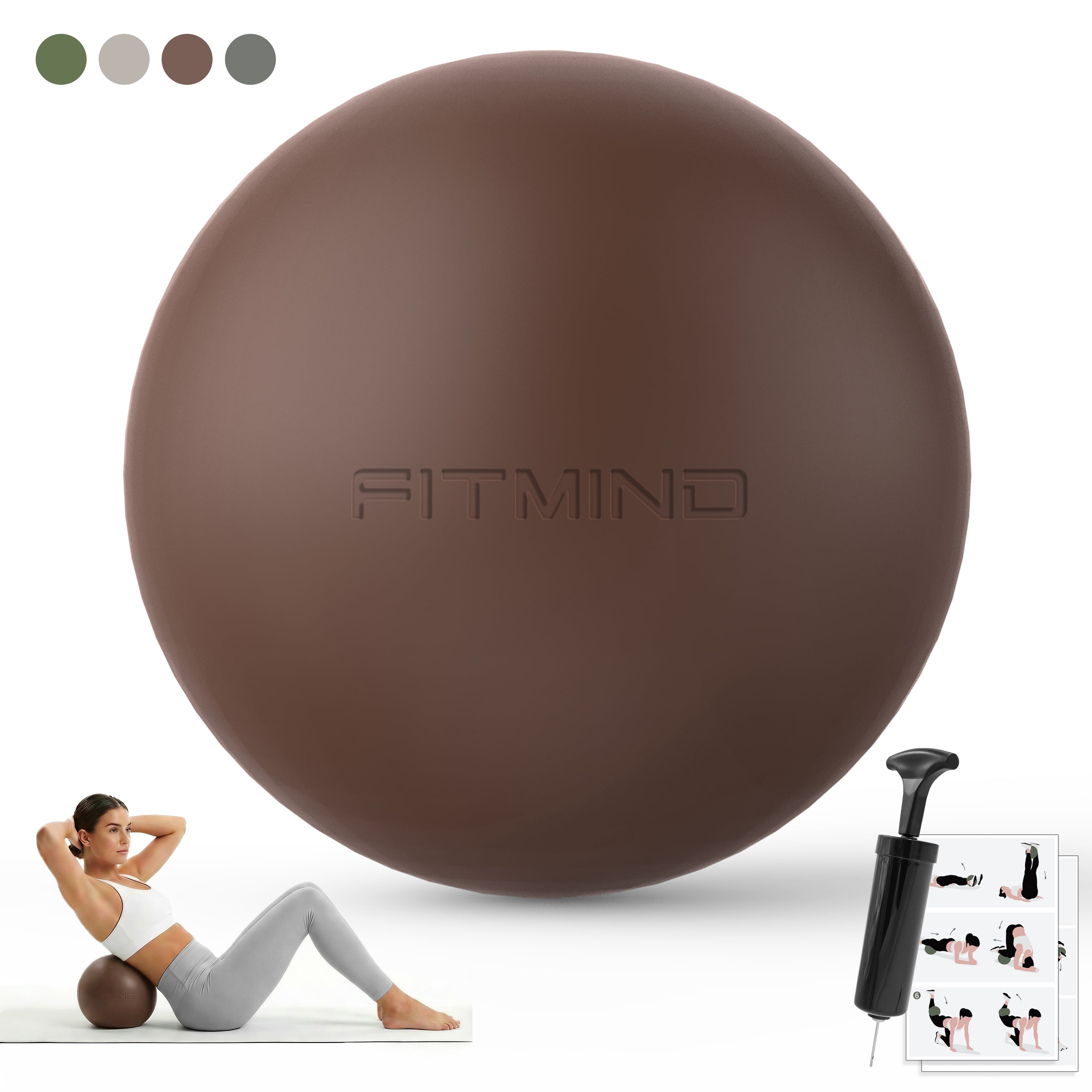 FITMIND Thickened Pilates Ball, 8in Core Ball for Physical Therapy, Ab Release and Core Workouts - Brown Coffee