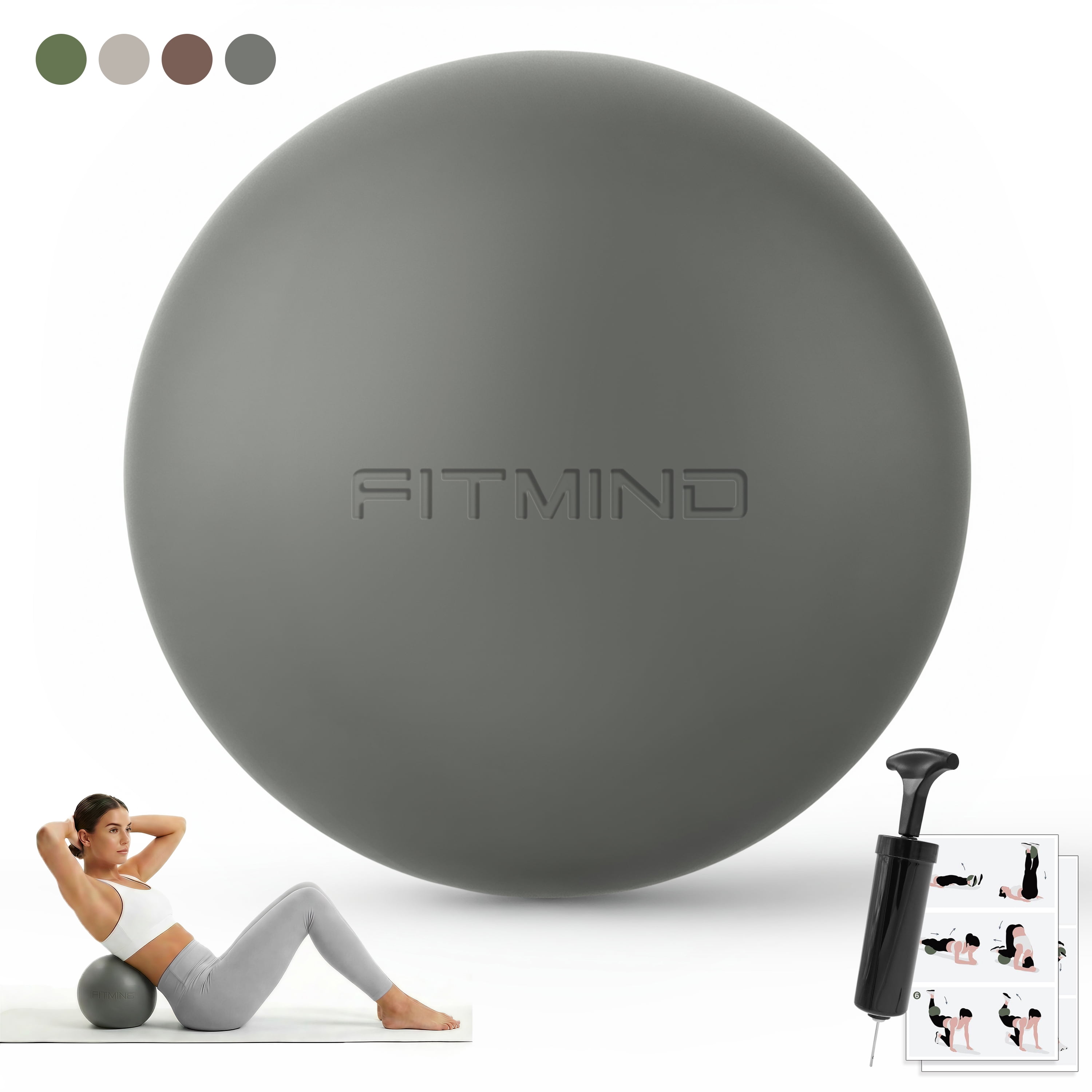 FITMIND Thickened Pilates Ball, 8in Core Ball for Physical Therapy, Ab Release and Core Workouts - Dark Gray