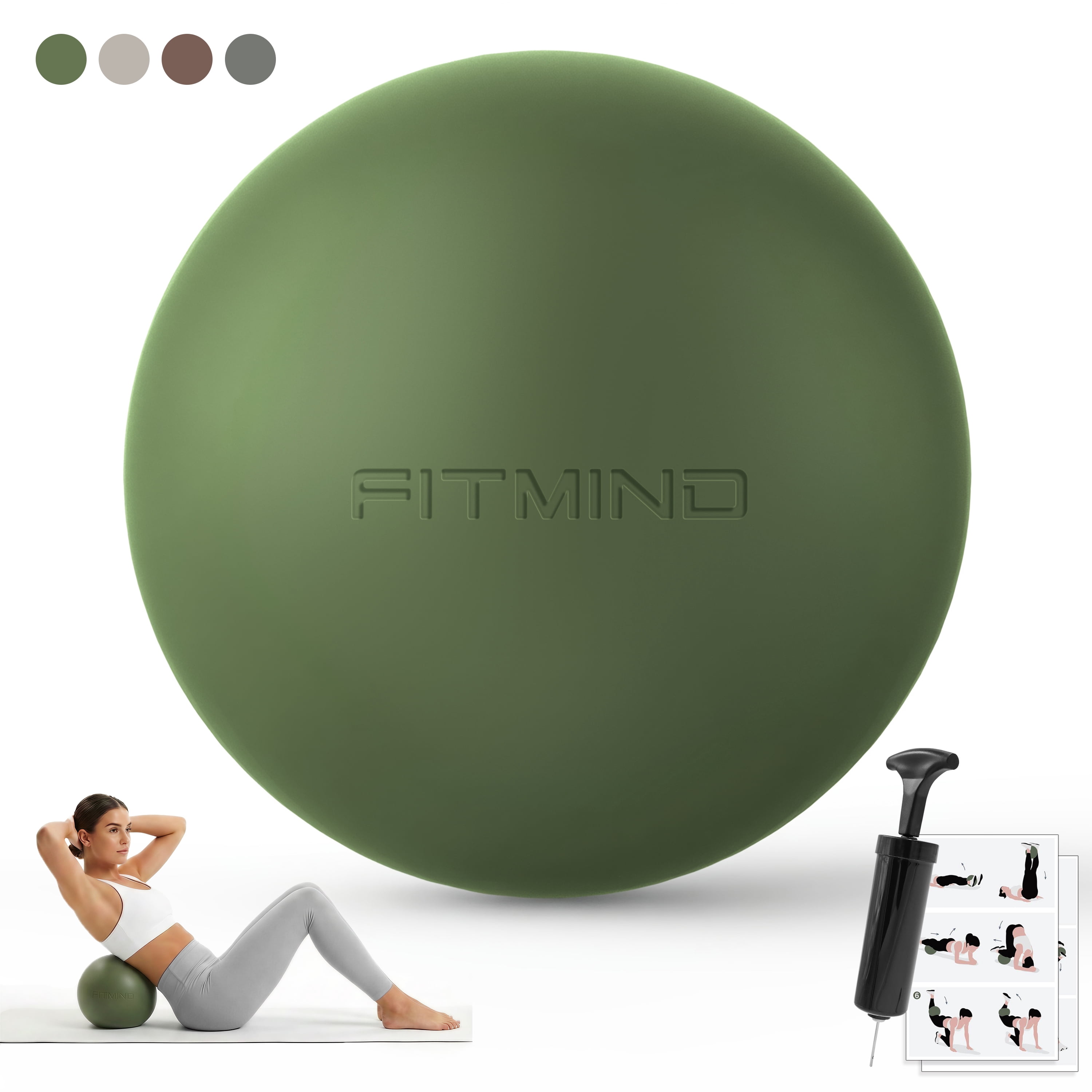 FITMIND Thickened Pilates Ball, 8in Core Ball for Physical Therapy, Ab Release and Core Workouts - Dark Green