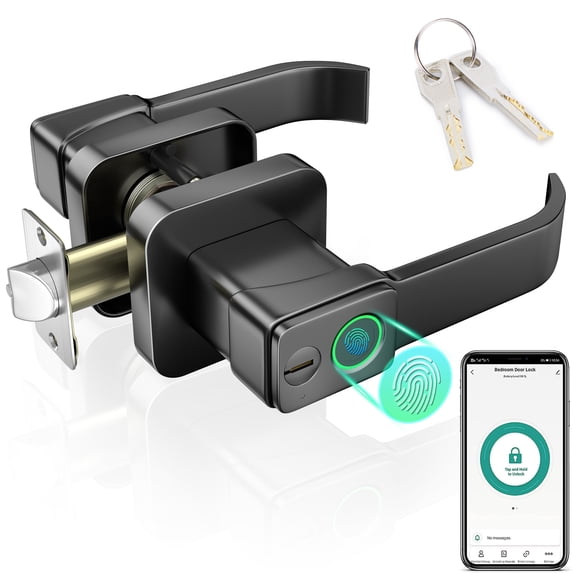 FITNATE Fingerprint Door Lock with Handle,Smart Biometric Digital Door Knob Lock with App Control Keyless Entry for Bedroom,Home,Hotel,Office, Black