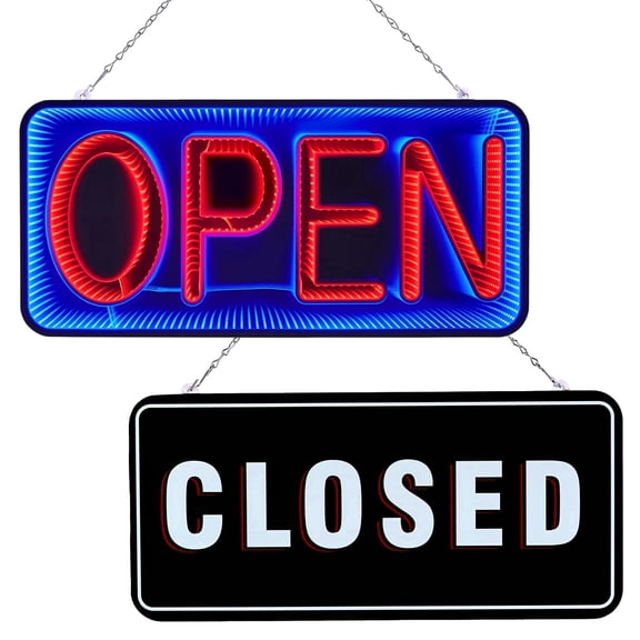 FITNATE Open & Closed Neon Signs Double-Sided 3D Mirror LED Light Sign for Business 10 Lighting Modes Plug-in 12V/2A Safe Power Supply Hanging Chain Included 21.26"x9.84"