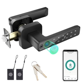 FITNATE Smart Fingerprint Door Lock - Keyless Entry Lever Handle with TUYA App, IC Card, Code & Key - Biometric Door Lock for Bedroom, Home, Hotel, Office, Apartment