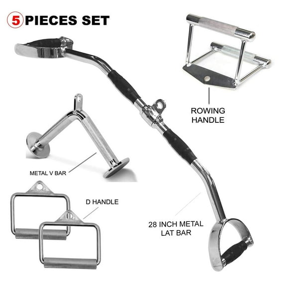 FITNESS MANIAC LAT Machine Accessory Pull Down (Option): Lat Bar, D-Handle, V-Shaped Bar & Rowing Handle (5 PCs)