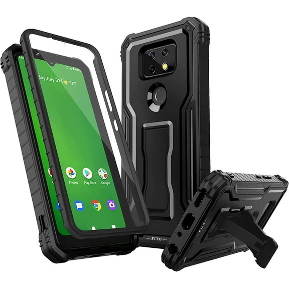 FITO For Cricket Ovation 2 Case, Phone Case with Screen Protector and Kickstand (Black)