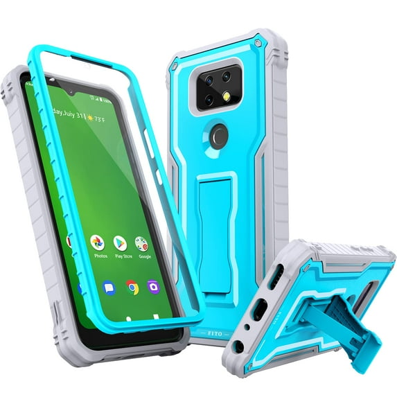 FITO For Cricket Ovation 2 Case, Phone Case with Screen Protector and Kickstand (Blue)
