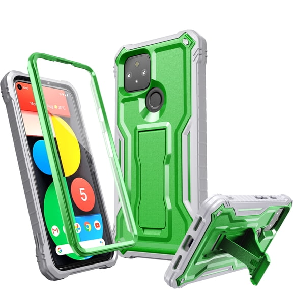 FITO For Google Pixel 5 Case, Phone Case with Screen Protector and Kickstand (Green)