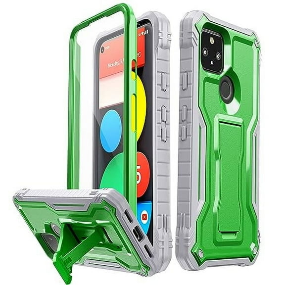FITO For Google Pixel 5A Case, Phone Case with Screen Protector and Kickstand (Green)