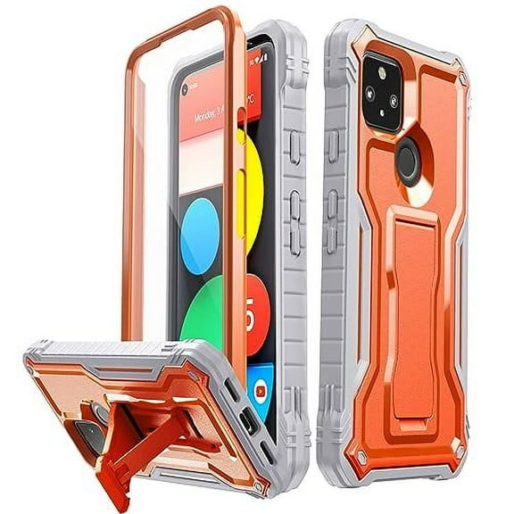 FITO For Google Pixel 5A Case, Phone Case with Screen Protector and Kickstand (Orange)
