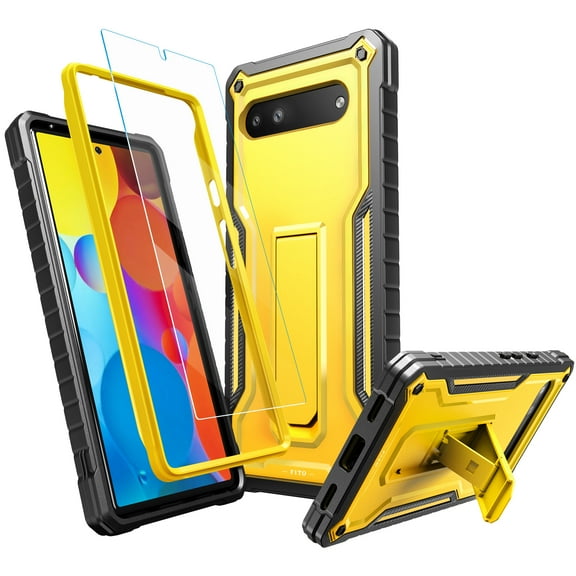 FITO For Google Pixel 6A Case, Phone Case with Screen Protector and Kickstand (Yellow)