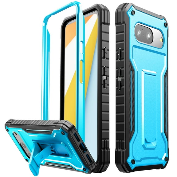 FITO For Google Pixel 8 Case, Rubber Shockproof Full-Body Phone Case with Kickstand (Blue)