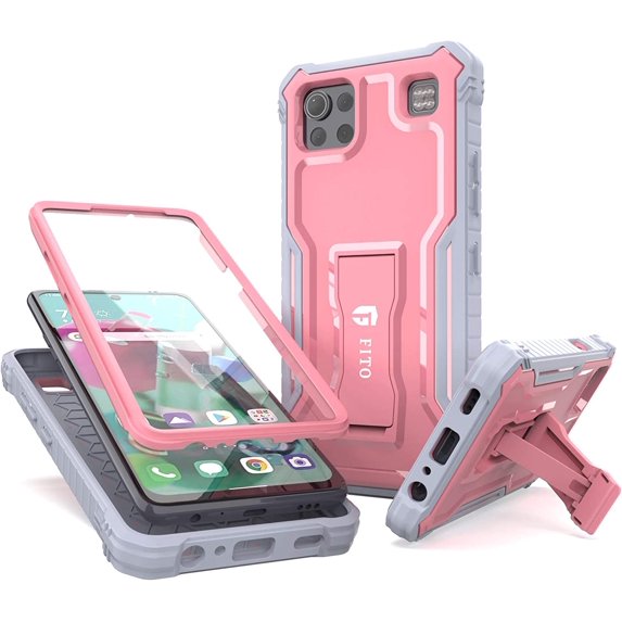 FITO For LG K92 5G Case, Phone Case with Screen Protector and Kickstand (Pink)