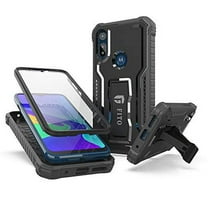 FITO For Moto E Phone Case, Phone Case with Screen Protector and Kickstand (Black)